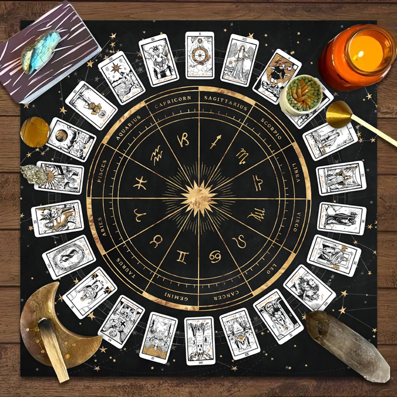 Zodiac Party Games - 1pc Tarot Card Tablecloth, 12 Zodiac