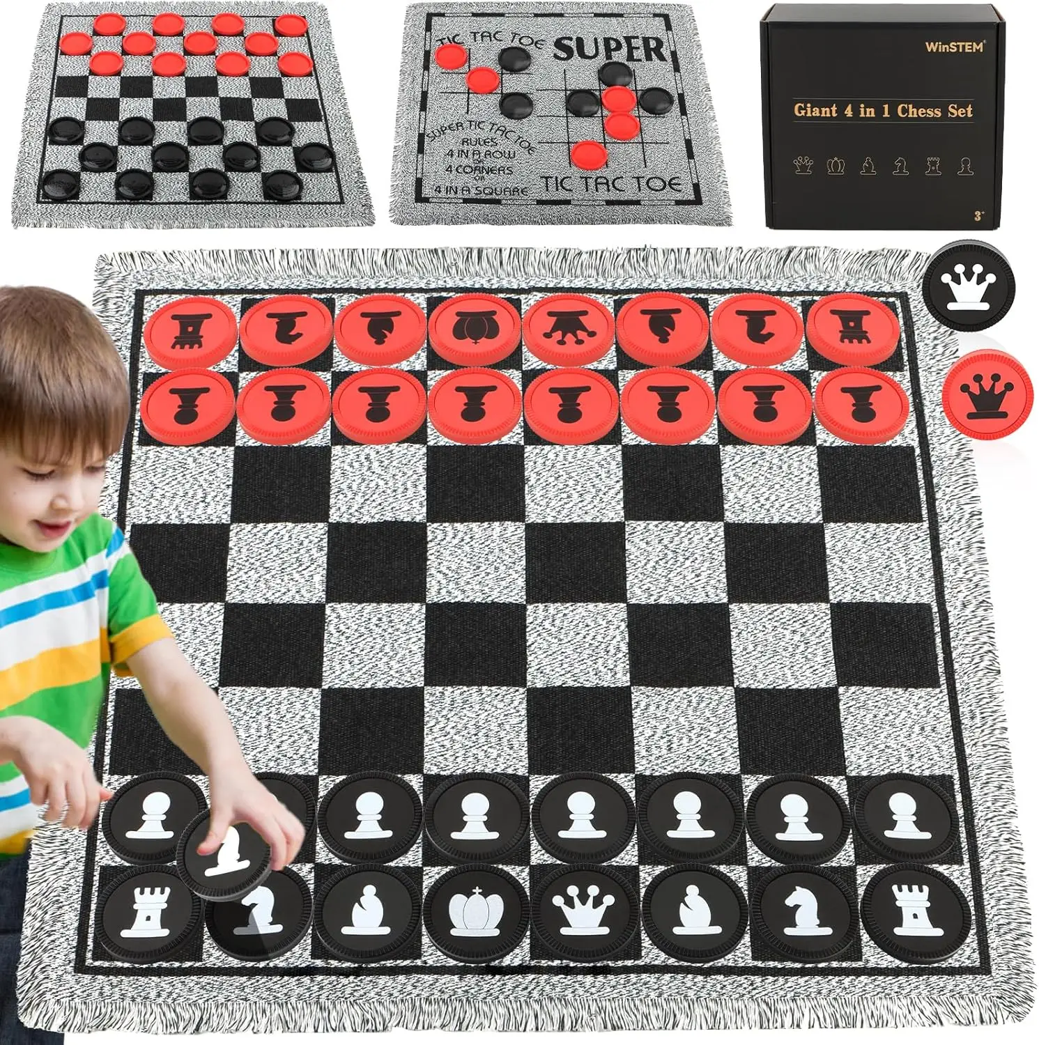 4-in-1 Giant Chess Set, Checke - Tic Tac Toe Giant recensie en prijs